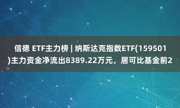 信德 ETF主力榜 | 纳斯达克指数ETF(159501)主力资金净流出8389.22万元，居可比基金前2